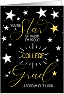 College Graduate Black Gold and White Stars Typography card