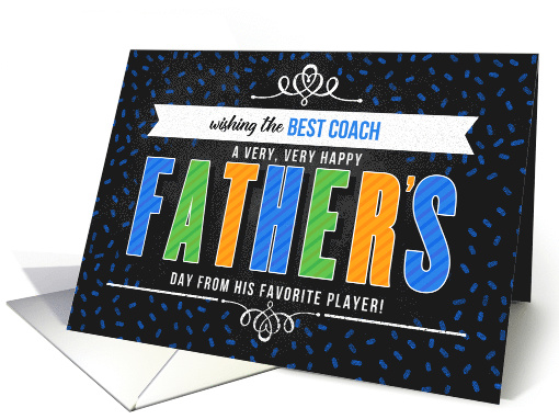 for Coach on Father's Day in Blue Typography Chalkboard Theme card