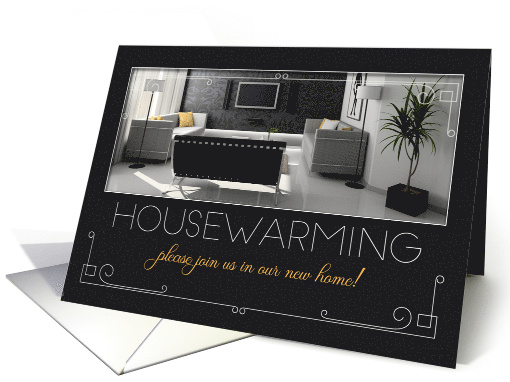 Housewarming Party Modern Interior Charcoal and Yellow card (1570578)