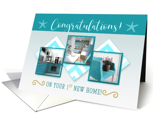 1st New Home Congratulations Beach Theme in Blue card (1570922)