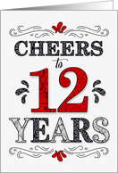 12th Birthday Cheers in Red White and Black Patterns card