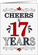 17th Birthday Cheers in Red White and Black Patterns card