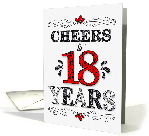 18th Birthday Cheers in Red White and Black Patterns card (1571782)