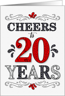 20th Birthday Cheers in Red White and Black Patterns card