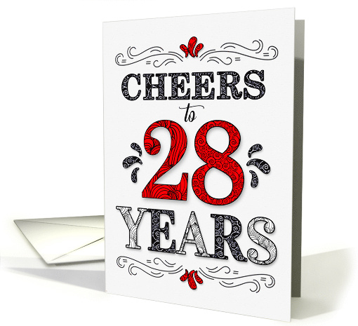 28th Birthday Cheers in Red White and Black Patterns card (1573620)