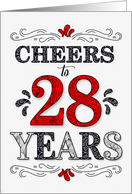 28th Birthday Cheers in Red White and Black Patterns card