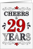 29th Birthday Cheers in Red White and Black Patterns card