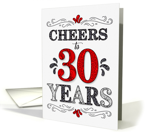 30th Birthday Cheers in Red White and Black Patterns card (1573940)