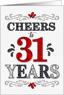 31st Birthday Cheers in Red White and Black Patterns card
