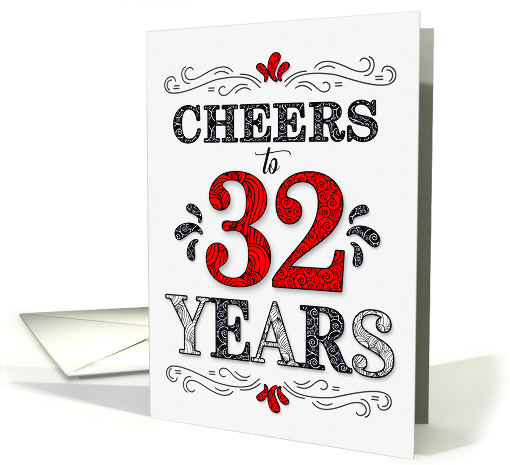 32nd Birthday Cheers in Red White and Black Patterns card (1574936)