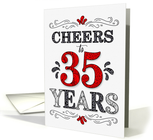 35th Birthday Cheers in Red White and Black Patterns card (1575342)