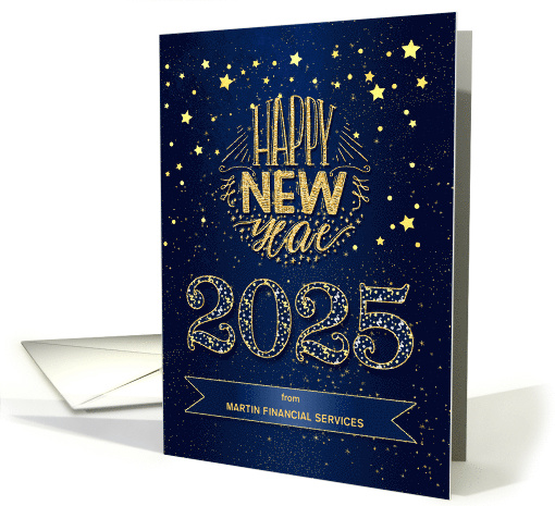 New Year 2024 Navy Blue and Gold Stars Business Custom card (1581608)