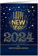 New Year 2024 Navy Blue and Gold Stars Business Custom card