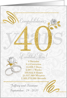 40th Wedding Anniversary Rings Roses and Gold NO REAL GLITTER card