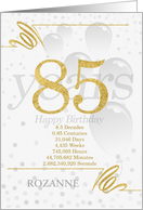 85th Birthday in Days Weeks Minutes with Name NO REAL GLITTER card