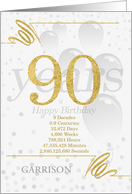 90th Birthday in Days Weeks Minutes with Name NO REAL GLITTER card