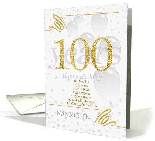 100th Birthday in Days Weeks Minutes with Name NO REAL GLITTER card
