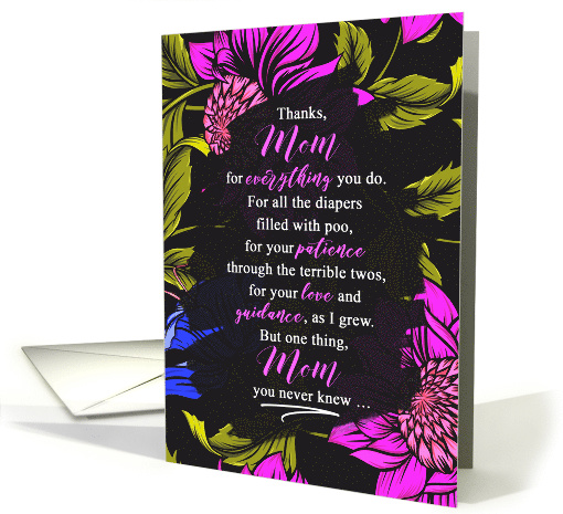 for Mom on Mother's Day Purple Flowers with Funny Sentiment card