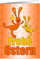 German Easter Orange and Yellow Easter Bunnies for Kids card