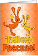 Spanish Easter Orange and Yellow Easter Bunnies for Kids card