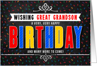 for Great Grandson Colorful Chalkboard Birthday Typography card