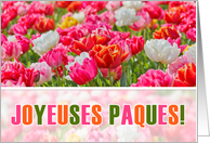 FRENCH Easter Joyeuses Paques Pink Tulip Garden card