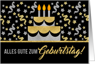 GERMAN Gold and Silver Faux Glitter on Black with Cake card