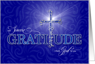 for Friend Christian Thank You Blue and Silver Cross Graditude Text card