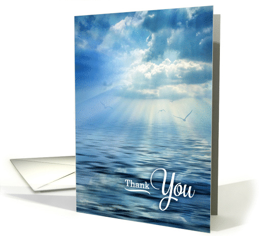 Business Thank You Blue Oceanview Sunlight and Seagulls BLANK card