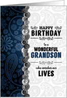 for Grandson Birthday from Grandparents Blue Paisley with Buttons card