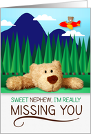 for Young Nephew Missing You with Airplane and Teddy Bear card