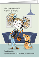 for Goddaughter Teen or Tween Missing You Cute Girl and Dog card