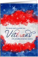 Veterans Day Red White and Blue Watercolor Wash with Stars card