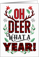 Oh DEER What a Year Fun Christmas Tartan Typography card