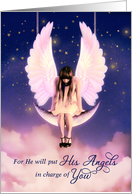 Get Well Psalms 91:11 Scripture Angel Swings on the Moon card