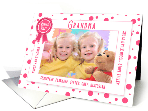 World's Best Grandma Grandparents Day Pink Polka Dots Photo card