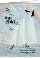 Son’s Birthday Nautical Vintage Sailboat and Old World Map card