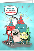 Young Great Nephew Birthday Monsters Cartoon Style card