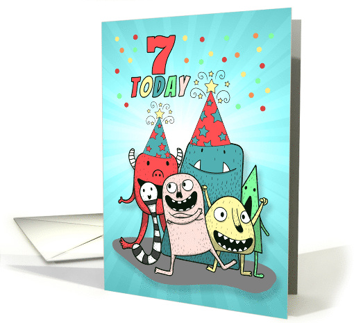 7th Birthday Blue and Red Cartoon Monsters for Boys card (1671630)