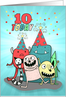 10th Birthday Blue and Red Cartoon Monsters for Boys card