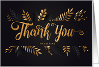 Thank You Elegant Botanical on Black Custom Name card