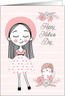 Mother’s Day in Pink Black and White with a Young Girl and Cat card
