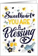 Sweetheart Birthday Blessings in Blue and Yellow Botanicals card