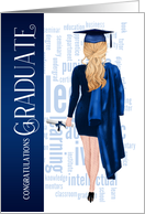 Blonde Hair Blue Cap and Gown Graduate Congratulations card