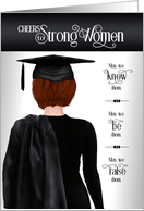 Graduation Black Cap and Gown Short Red Hair Congratulations card