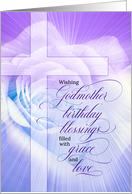 for Godmother Christian Birthday Blessings Purple Rose and Cross card