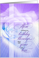 for Mom Christian Birthday Blessings Purple Rose and Cross card