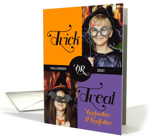 for Godparents Trick or Treat Cute Halloween Two Photos card (1694060)