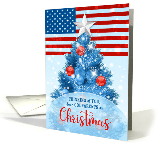 Godparents Patriotic Christmas Stars and Stripes Christmas Tree card