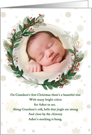 Grandson’s 1st Christmas Botanical Wreath and Custom Photo card